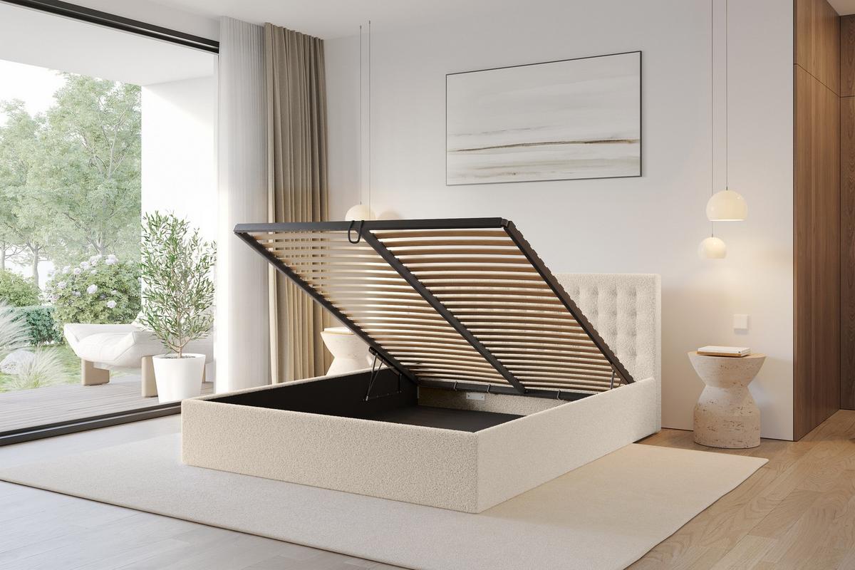 POLSTERBETT mit Bettkasten und Lattenrost, Boxbett ohne Matratze - PARI 180x200 Dunkelbeige - Cappuccino, Holzwerkstoff/Textil (180/200cm) - ALTDECOR