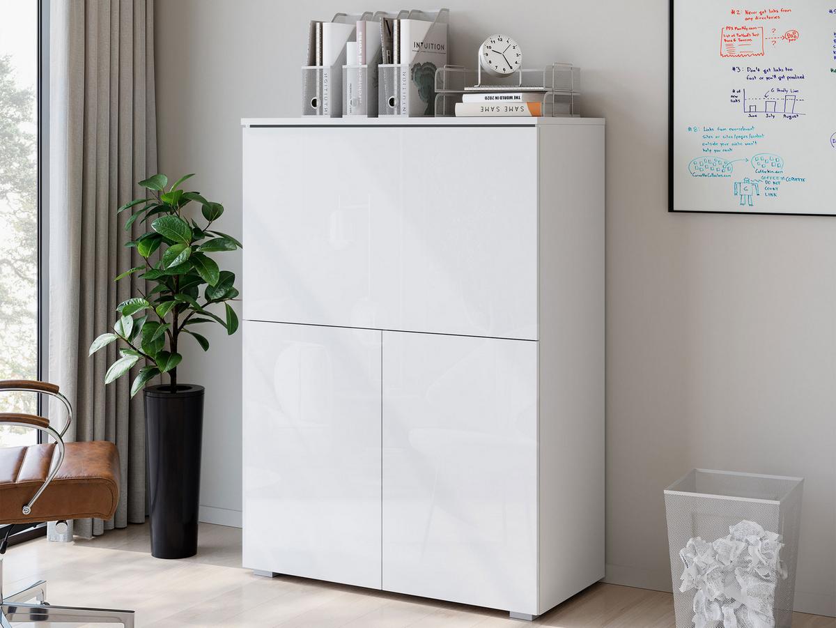 KOMMODE / SCHREIBTISCH Vera 90 mit LED Beleuchtung - Weiß Hochglanz/Alufarben, Holzwerkstoff/Kunststoff (90/126/42cm) - MIRJAN24