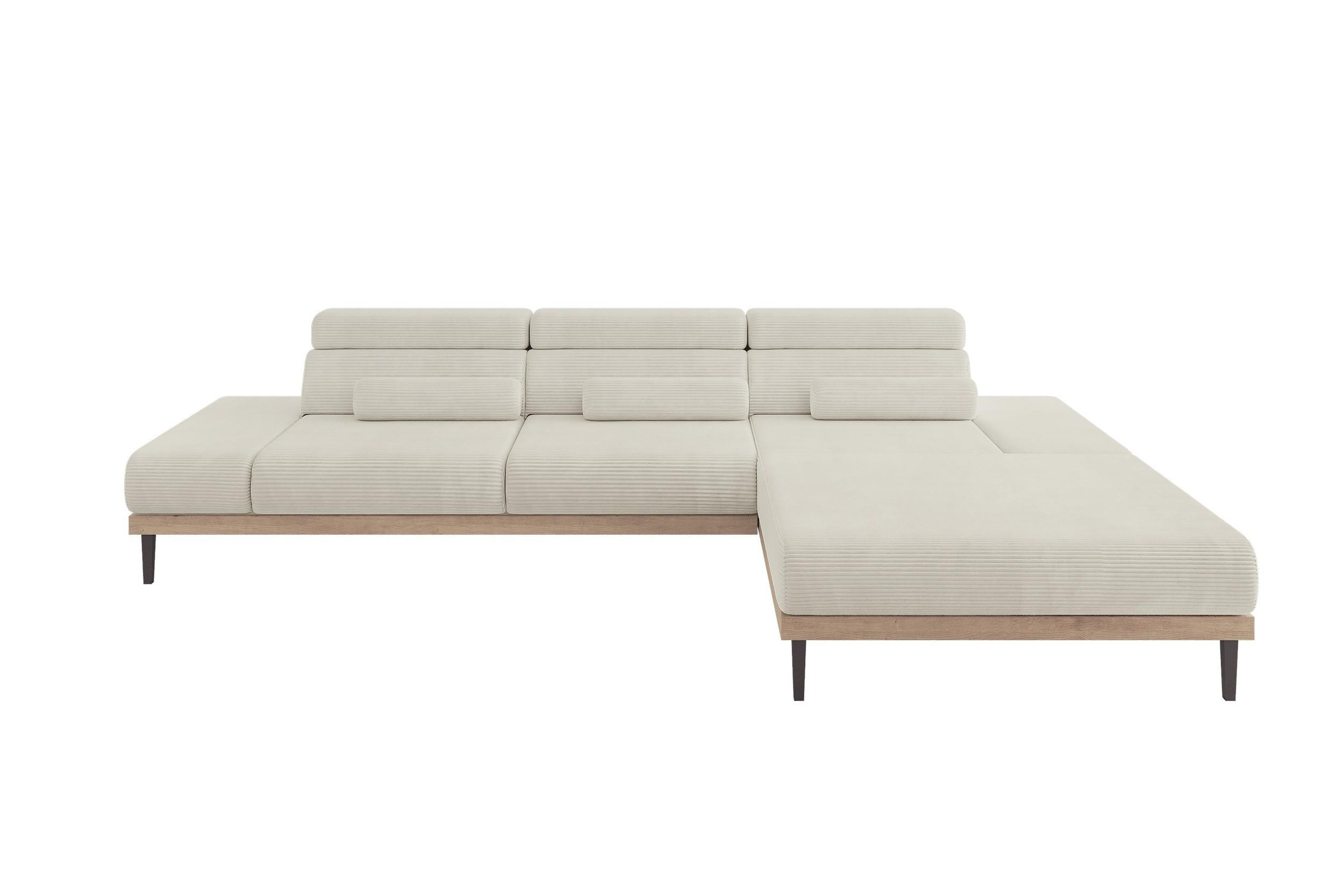 ELEKTRISCHES ECKSOFA Rechts MONA 316x205x85 Creme Cord - Ecru/Creme, Holzwerkstoff/Textil (316/205cm) - ALTDECOR
