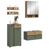BADMÖBEL-SET grün, Evoke Eiche 5-teilig 141 cm, Komplettset in modernem Design - Eichefarben/Schwarz, Glas/Holzwerkstoff (141/191/35cm) - Inn.Furn