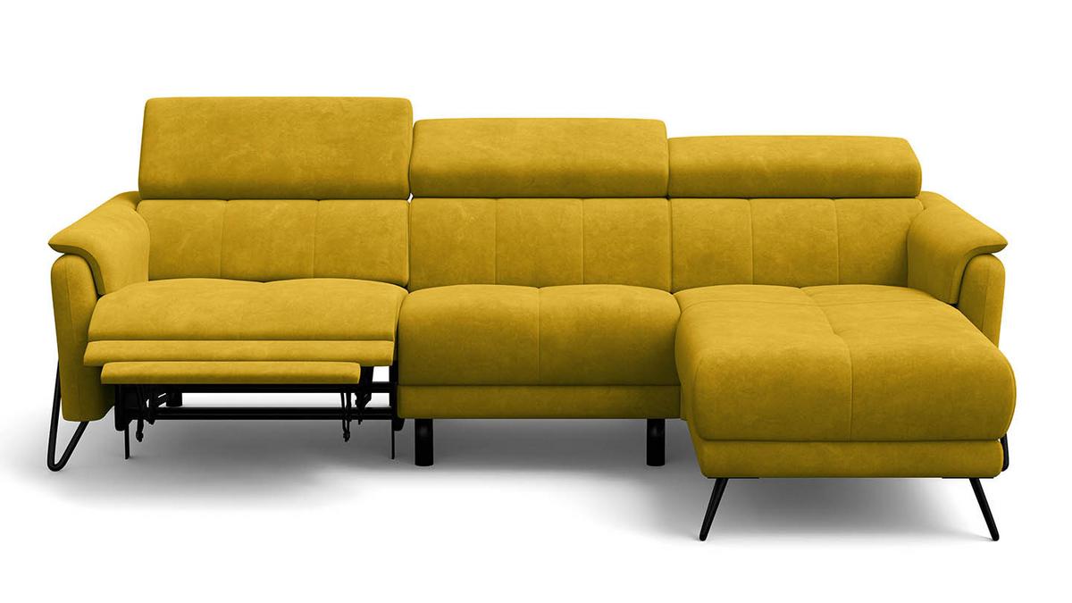 ECKSOFA RODEN 4-Sitzer mit Relax, dunkegelb, Veloursstoff - Gelb, Holz/Textil (268/92cm) - Wozimo