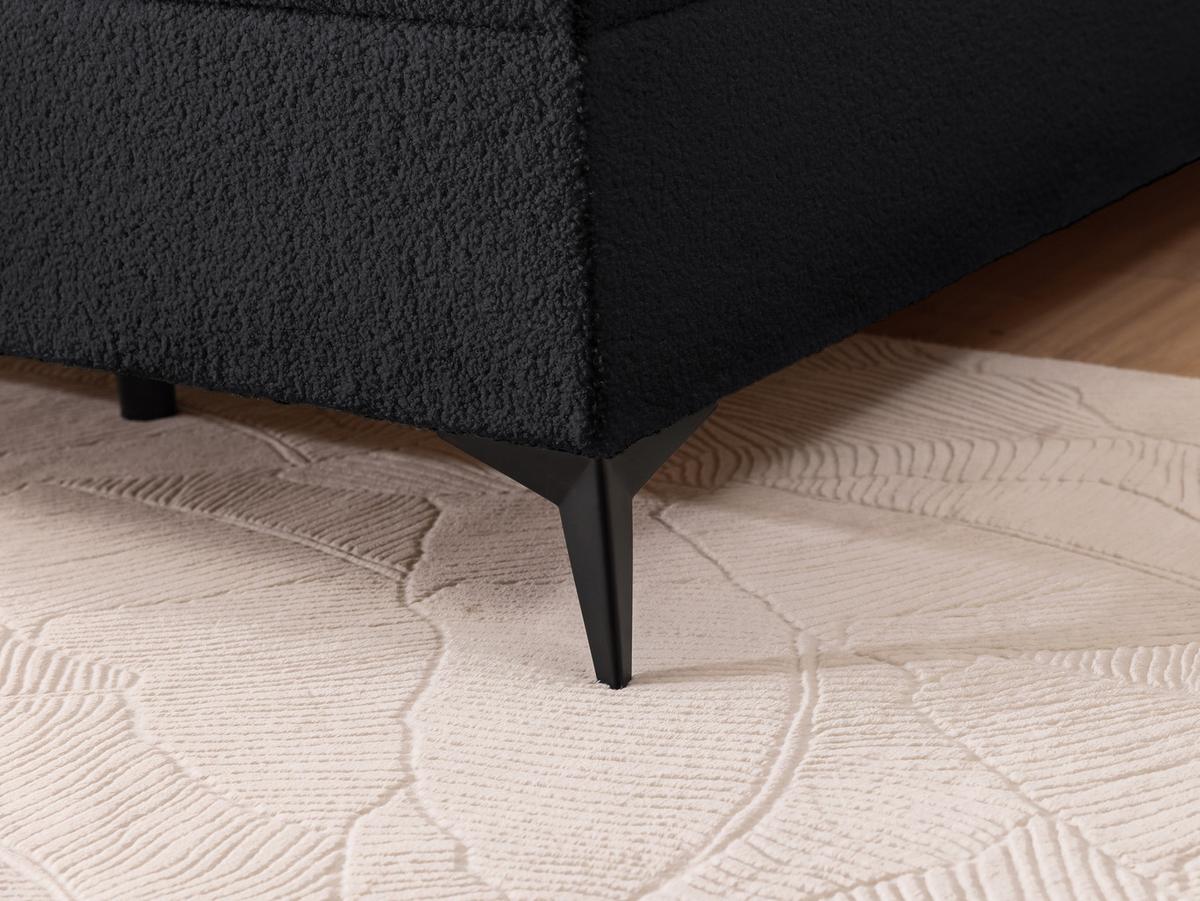 BOXBETT Sonna 200/200 cm Schwarz Bouclé-Stoff mit abgerundetem Kopfteil und mit schwarzen Metallfüßen - Schwarz, Holz/Textil (200/200cm) - S-Style Möbel
