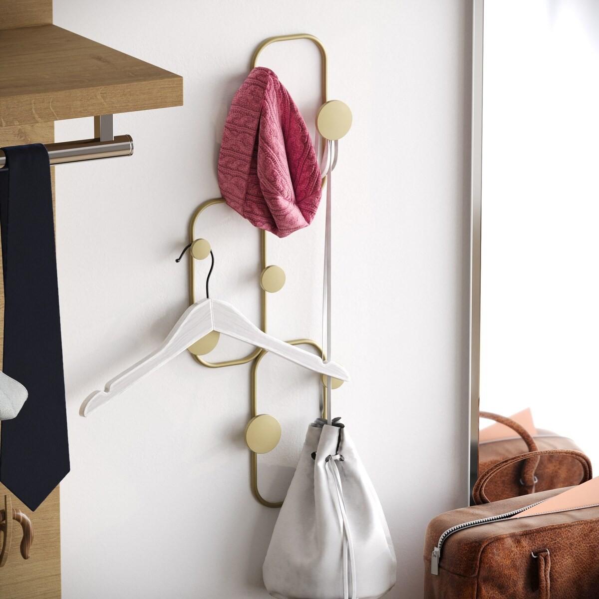 WANDGARDEROBE mit 6 abgerundeten Haken aus schwarzem Metall 28/5/70 cm - Goldfarben, Metall (5/70/7cm) - Calicosy