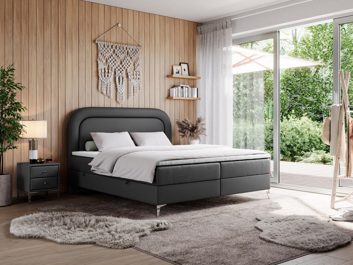 BOXBETT EIRA 180/200 Dunkelgrau Kunstleder - H4 - Dunkelgrau/Silberfarben, Holz/Textil (180/200cm) - MKS