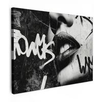 LEINWANDBILD Gesicht - Mund - Graffiti - Schwarz Wandbild 40x30 cm - Schwarz, Textil (40/30cm) - MuchoWow