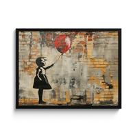 POSTER MIT RAHMENGERAHMTES BILD Graffiti - Banksy - Mädchen - Straßenkunst 80x60 cm - Sandfarben, Papier (80/60cm) - MuchoWow