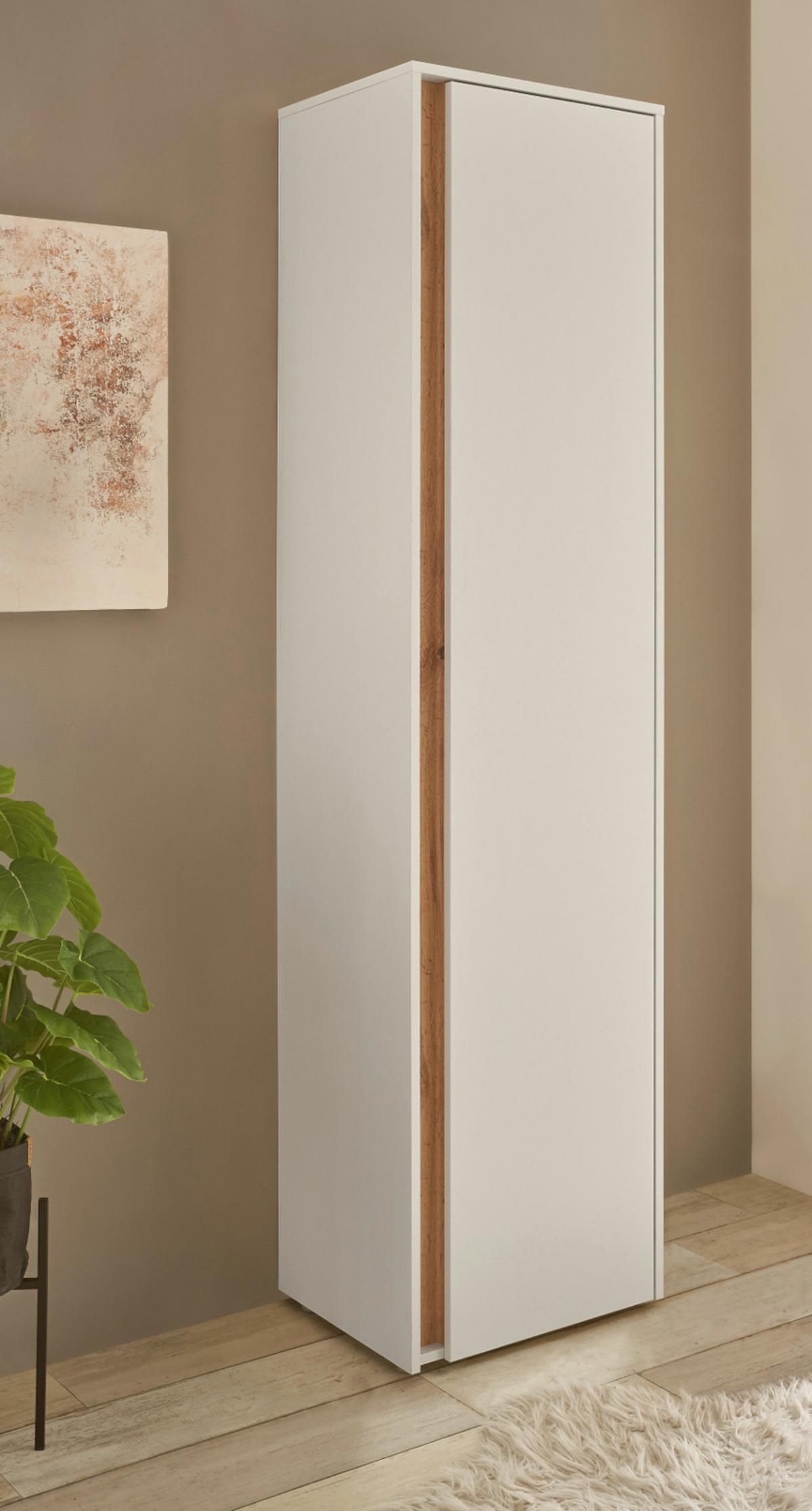 SCHUHSCHRANK weiß, Eiche Wotan 50 x 200 cm, Flurschrank mit 10 Fächern - Eiche Wotan/Schwarz, Holzwerkstoff/Kunststoff (50/200/40cm) - Furn.Design