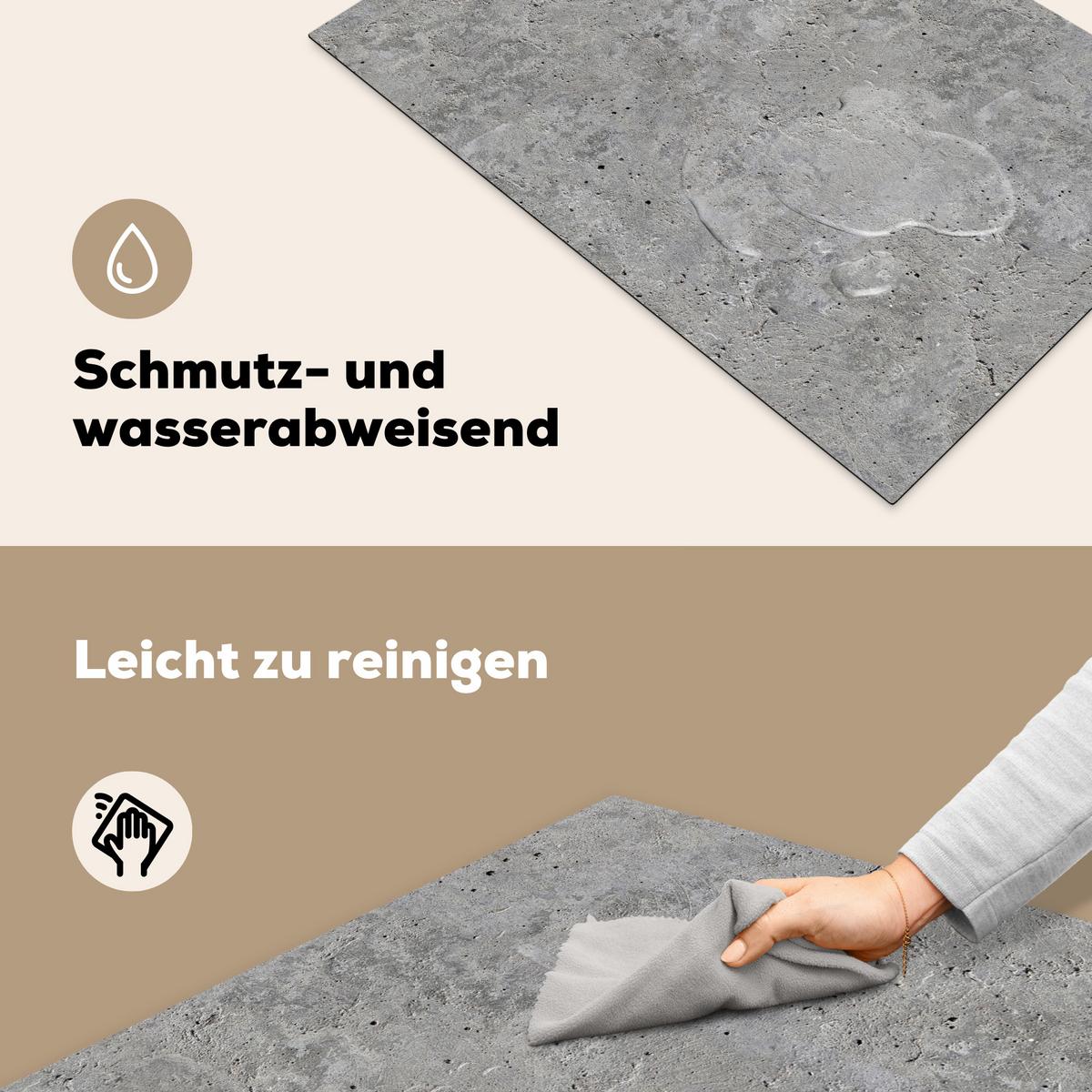 HERDABDECKPLATTE Beton - Schiefer - Grau - Struktur aus Beton Ceranfeldabdeckung 80x52 cm - Hellgrau, Kunststoff (80/52/0.2cm) - MuchoWow