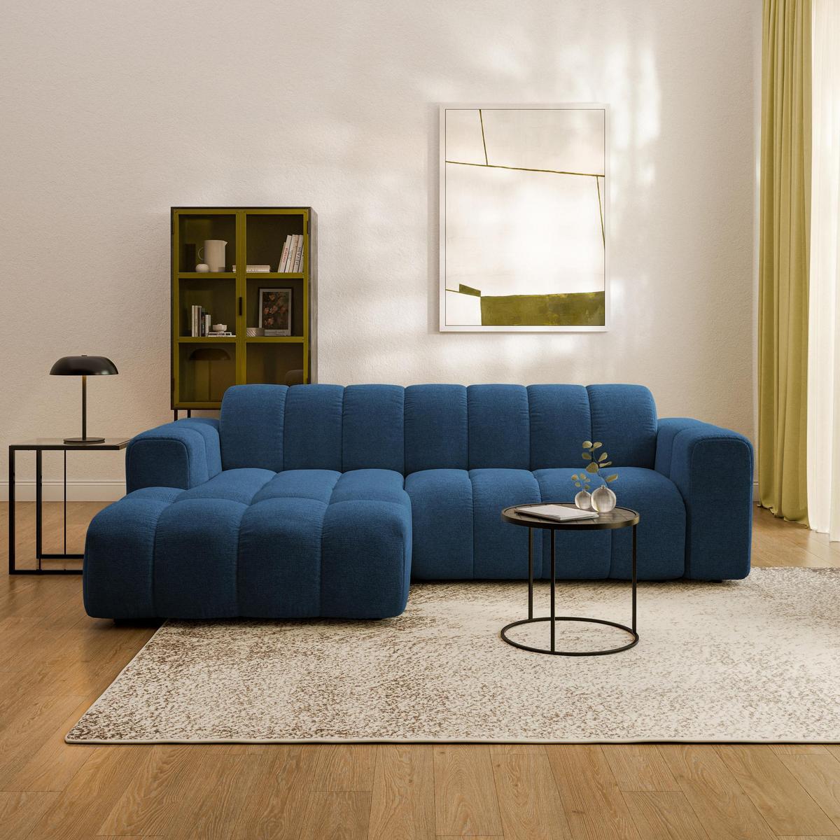 ECKSOFA TISI Blau Strukturstoff - Blau, Holz (274/165cm) - MASSENO