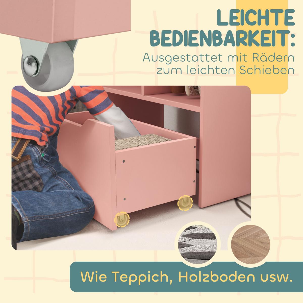 KINDER Bücherregal Kinderregal mit Schublade, 3 Ablagefächern, 2 offenen Fächern - Rosa, Holzwerkstoff (29.9/90/60cm) - HOMCOM