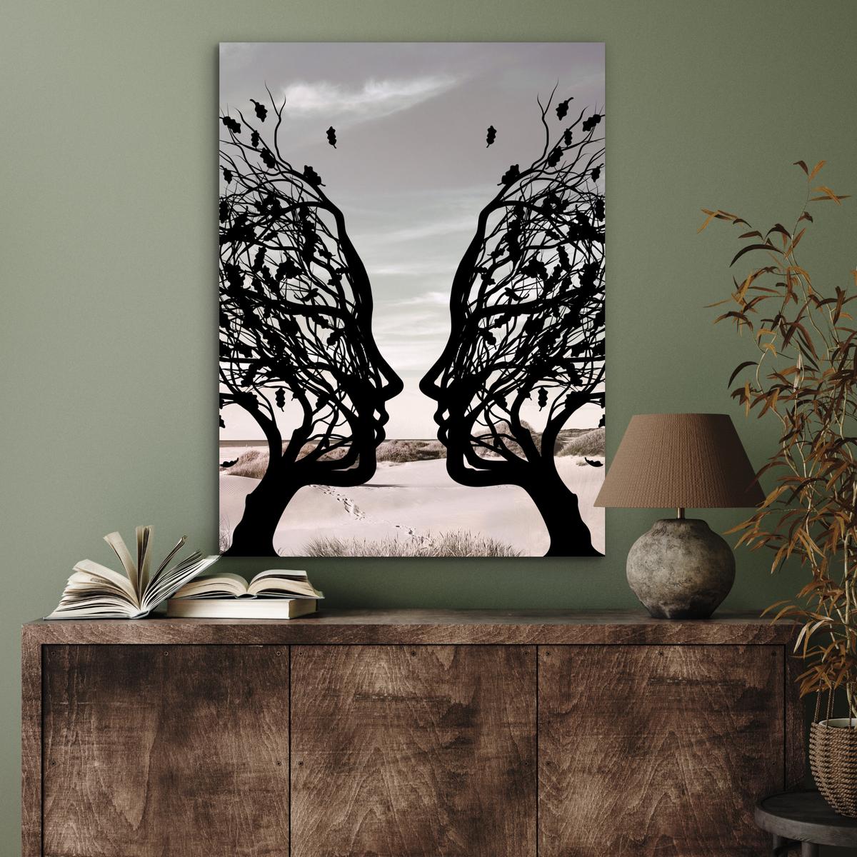 METALLBILD Strand - Meer - Menschen - Baum - Moderne Kunst 60x80 cm - Hellgrau, Metall (60/80cm) - MuchoWow