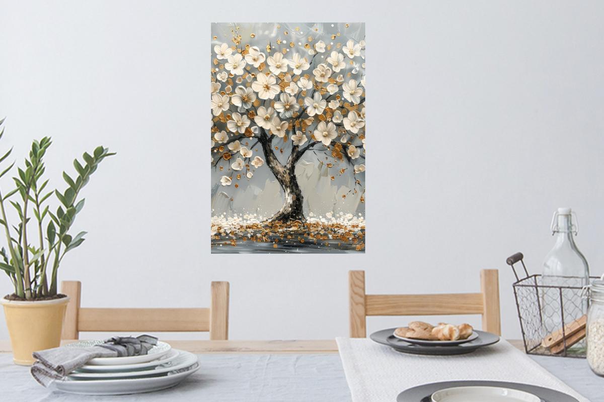 WANDTATTOO Baum - Blumen - Weiß - Natur - Kunst Wandbild 40x60 cm - Weiß, Kunststoff (40/60/0.1cm) - MuchoWow