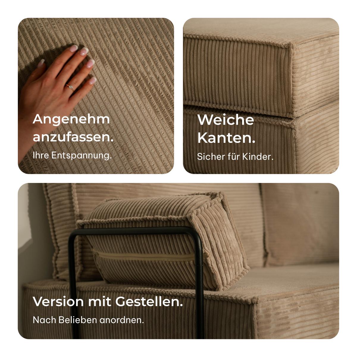 ECKSOFA ANKO modulares Boneless Sofa mit Schlaffunktion Hellgrau Kordstoff - Hellgrau, Textil (270/160cm) - MASSENO