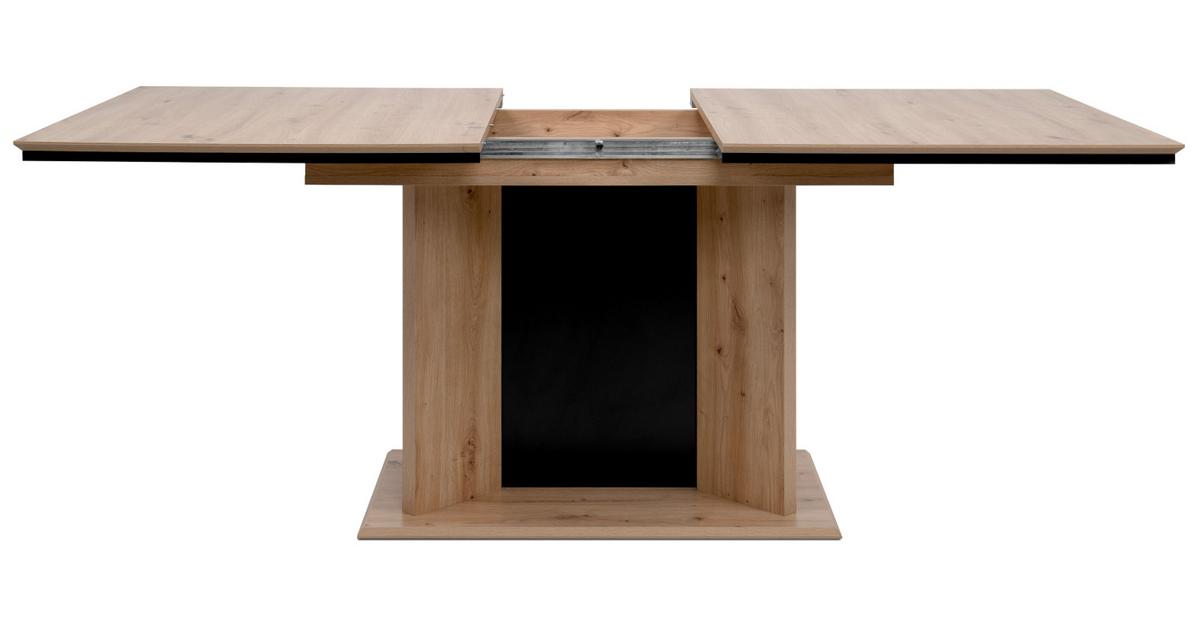 ESSTISCH Eiche Artisan, schwarz, Säulentisch ausziehbar 160 - 200 x 90 cm - Schwarz/Eiche Artisan, Holzwerkstoff (160/90/76cm) - Furn.Design