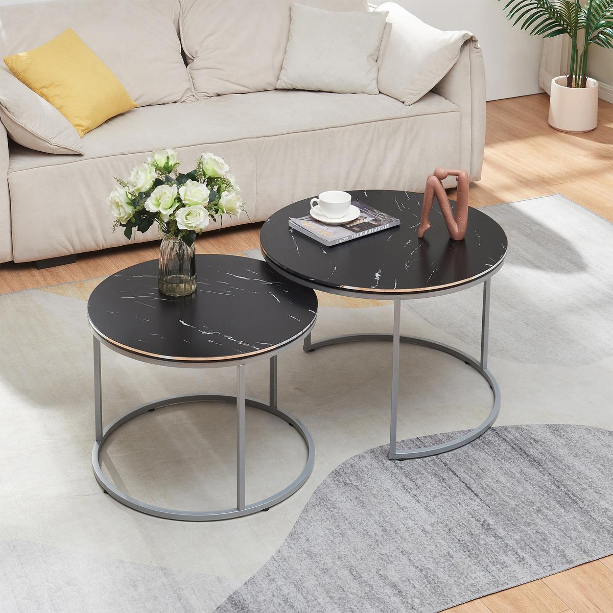 COUCHTISCH SET Skagen 2-teilig 70/70/50 - Silberfarben/Schwarz, Holzwerkstoff (70/70/50cm) - [en.casa]