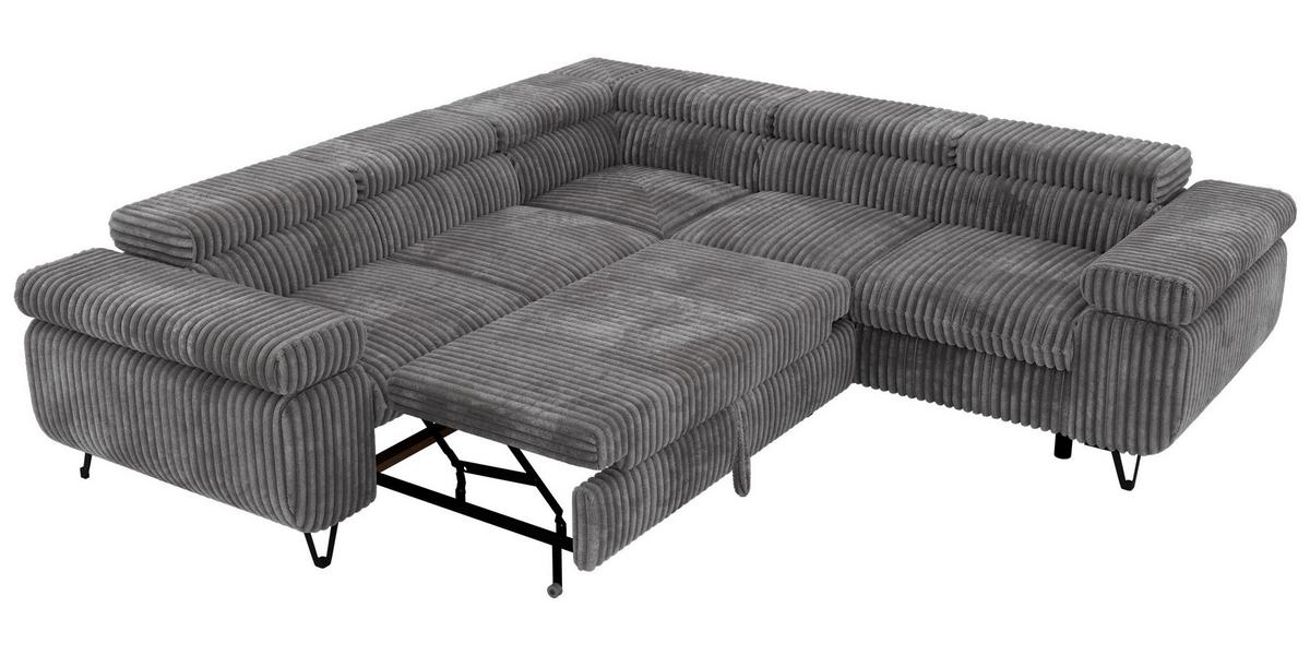 ECKSOFA QUADRO L - Grau Cord - Rechts Seite - Schwarz/Grau, Textil/Metall (269/269cm) - MKS