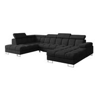 WOHNLANDSCHAFT mit Schlaffunktion und Bettkasten Ottomane Links COMA U 345x203x79 Schwarz Velours - Schwarz, Holzwerkstoff/Textil (345/79/203cm) - ALTDECOR