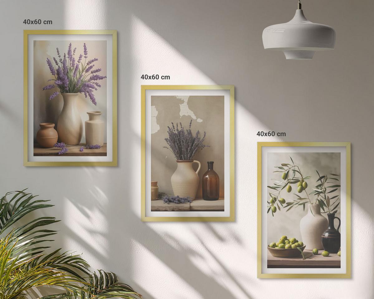 BILDER SET 3er Set - 40x60 cm Goldrahmen - Blumen in Vasen, Oliven, Dekorationen - Goldfarben, Kunststoff (40/60cm) - TULUP