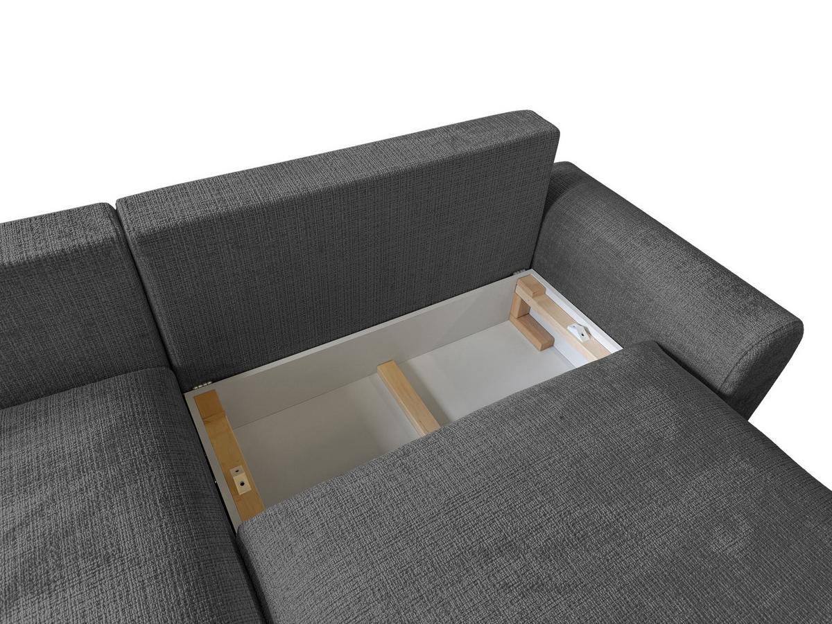 ECKSOFA Melvano mit Schlaffunktion und Bettkasten im Japandi-Stil aus weichem Grau Chenille-Stoff - Schwarz/Grau, Holz/Kunststoff (145/240cm) - S-Style
