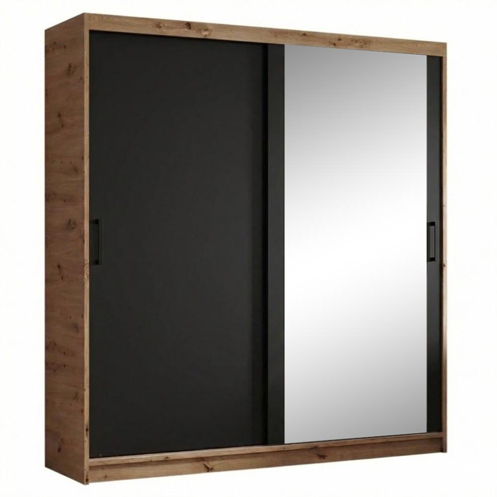 SCHWEBETÜRENSCHRANK Hela mit 2 Türen. 180 cm, eiche Artisan+Schwarz - Schwarz/Eiche Artisan, Holzwerkstoff (180/205/60cm) - Beautysofa