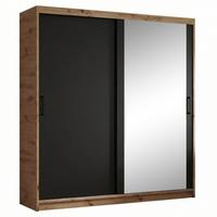 SCHWEBETÜRENSCHRANK Hela mit 2 Türen. 180 cm, eiche Artisan+Schwarz - Schwarz/Eiche Artisan, Holzwerkstoff (180/205/60cm) - Beautysofa