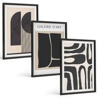 BILDER SET 3er Set - 40x60 cm Schwarzer Rahmen - Abstrakte minimalistische Poster - Schwarz, Kunststoff (40/60cm) - TULUP