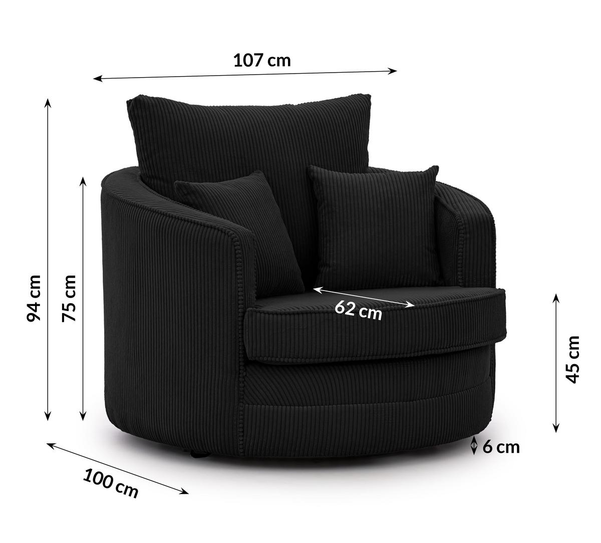 DREHSESSEL Ted aus Schwarz Cord-Stoff - Schwarz, Holz/Textil (107/94/100cm) - S-Style Möbel
