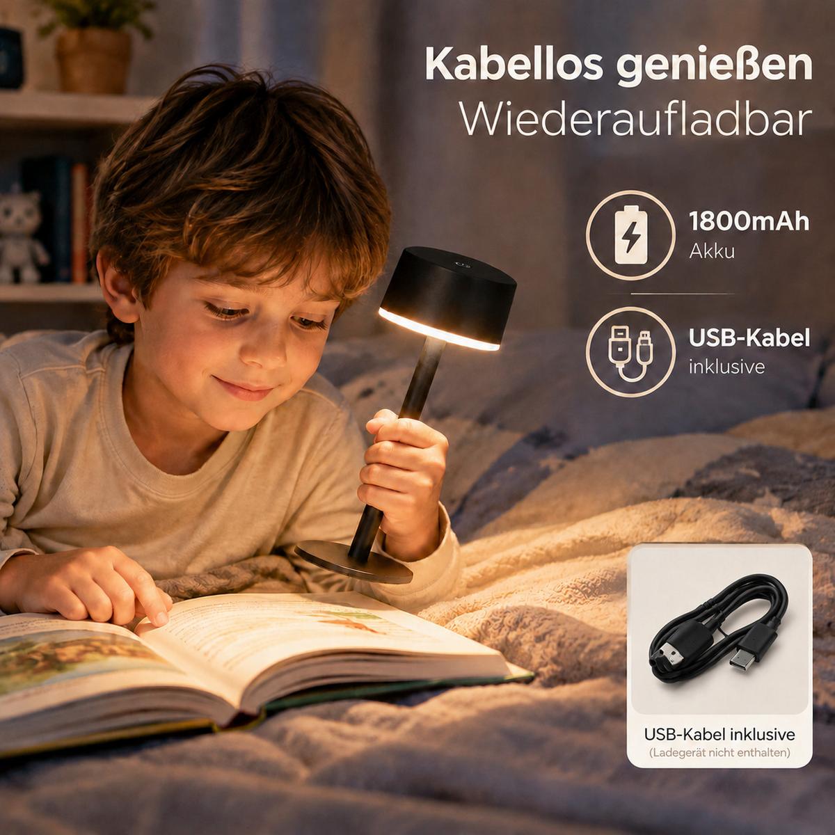LED TISCHLAMPE Myvnal 7.5/7.5/19.4 CM - Schwarz, Kunststoff/Metall (7.5/7.5/19.4cm) - ZMH