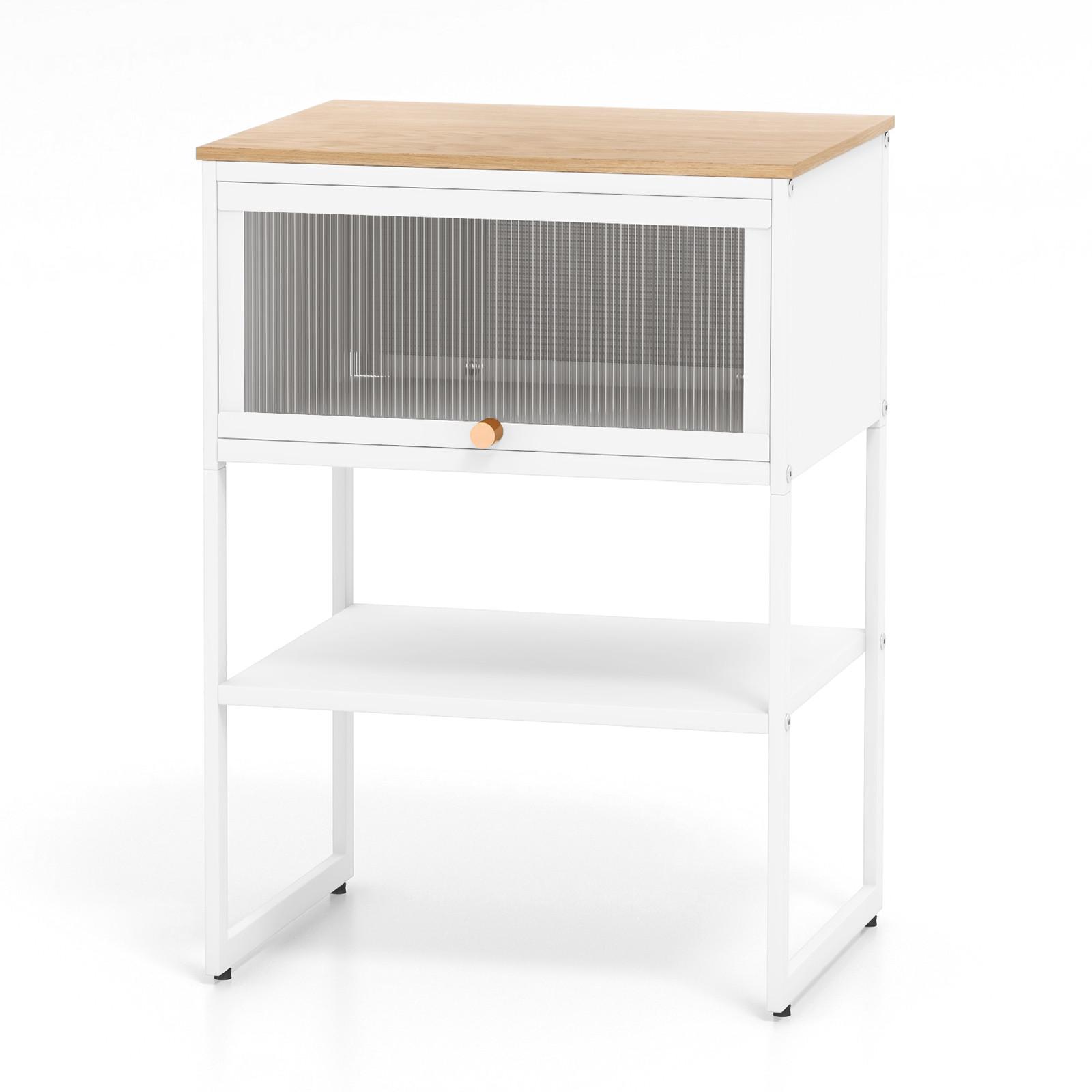 NACHTTISCH 56cm weiß - Weiß, Metall (40/56/32cm) - COSTWAY