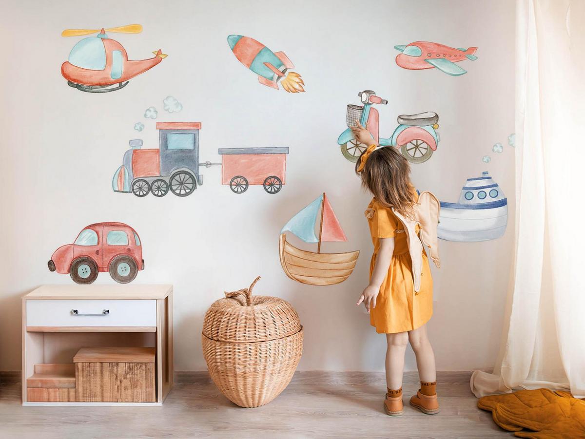 WANDAUFKLEBER 130x204cm - Fahrzeuge als Transportmittel - Multicolor, Kunststoff (130/204/0.1cm) - Wallfluent