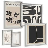BILDER SET 5er Set - 50x50 cm & 20x30 cm & 40x60 cm Silberner Rahmen - Matisses stilvolle Pflanzenbilder - Silberfarben, Kunststoff (40/60cm) - TULUP