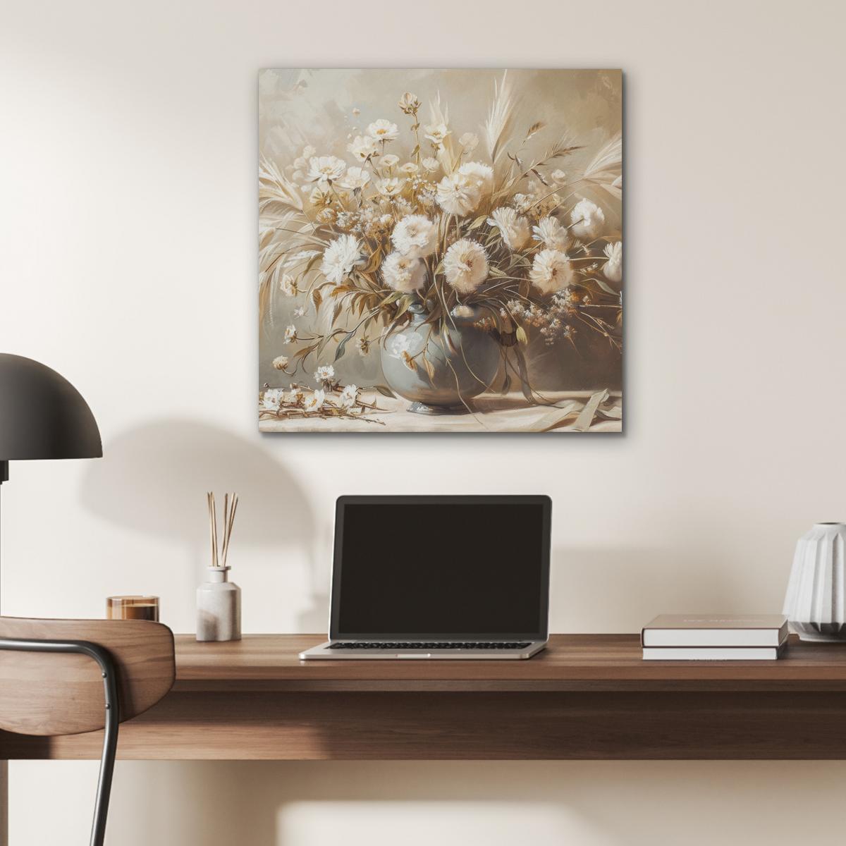 AKUSTIKBILD Blumen - Vase - Stilleben - Beige Wandbilder 60x60 cm - Creme, Kunststoff (60/60/0.9cm) - MuchoWow
