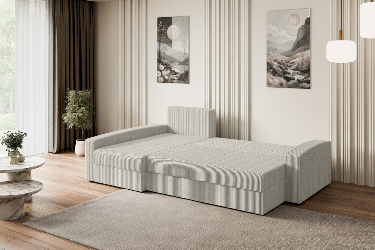 ECKSOFA mit Schlaffunktion und Bettkasten ALESIA-L 231x140x90 cm Creme Cord - Silberfarben/Hellgrau, Holzwerkstoff/Kunststoff (231/140cm) - ALTDECOR