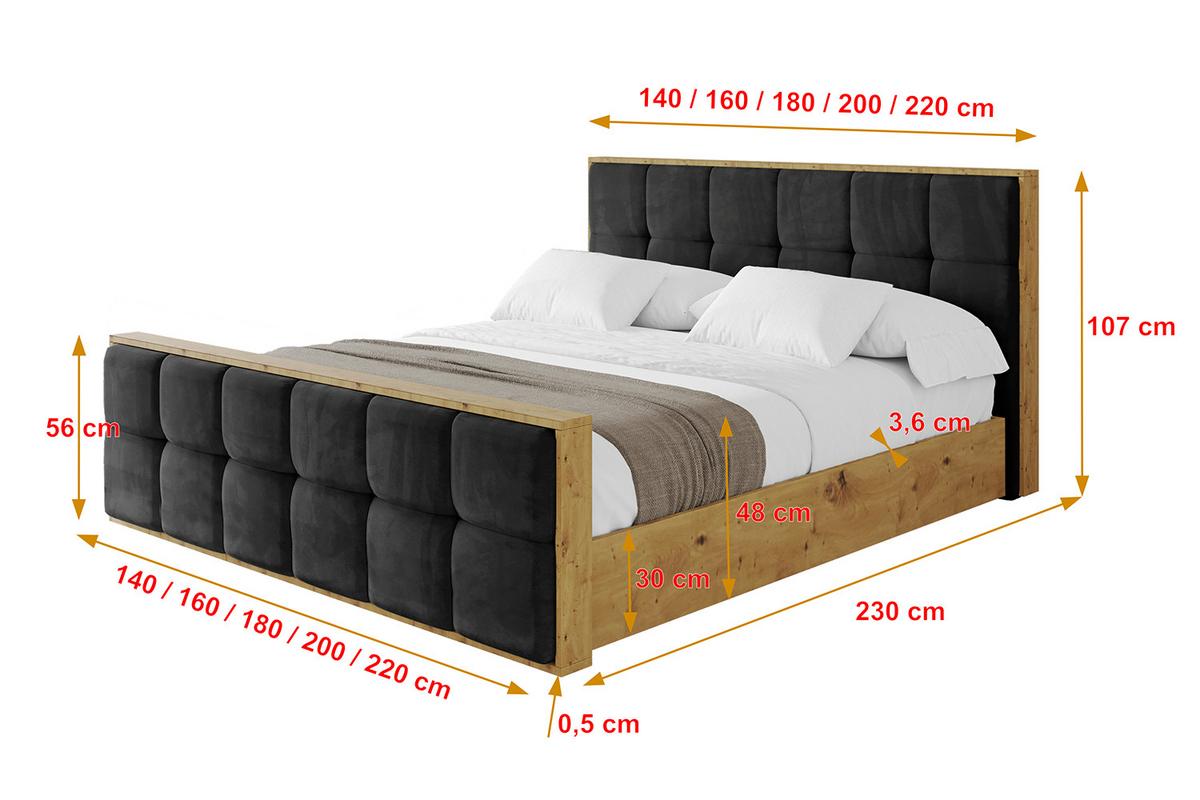 POLSTERBETT mit Bettkasten, Fußteil und Lattenrost, Boxbett ohne Matratze - ENZO7-Z 160x200 - Schwarz, Holzwerkstoff/Textil (160/200cm) - ALTDECOR