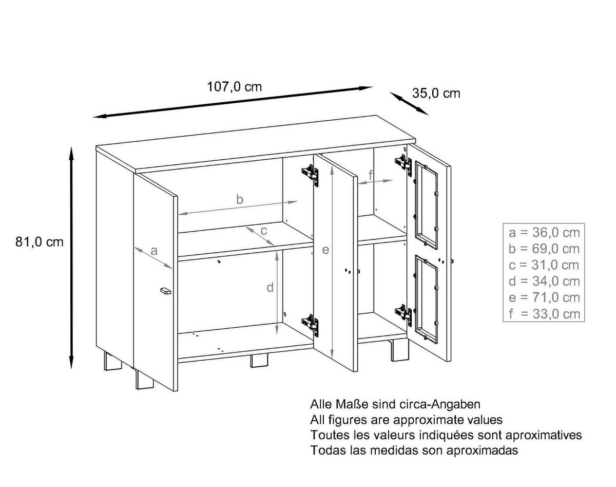 SIDEBOARD Denjo Tür in Eiche Natur - Eichefarben, Holzwerkstoff (107/81/35cm) - Vladon