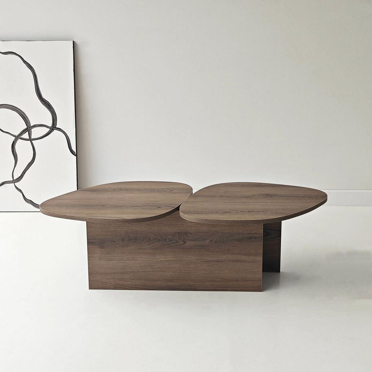 COUCHTISCH mit doppelter Platte in organischer Form 125/60/38 cm - Naturfarben, Holzwerkstoff (10/60/38cm) - Calicosy