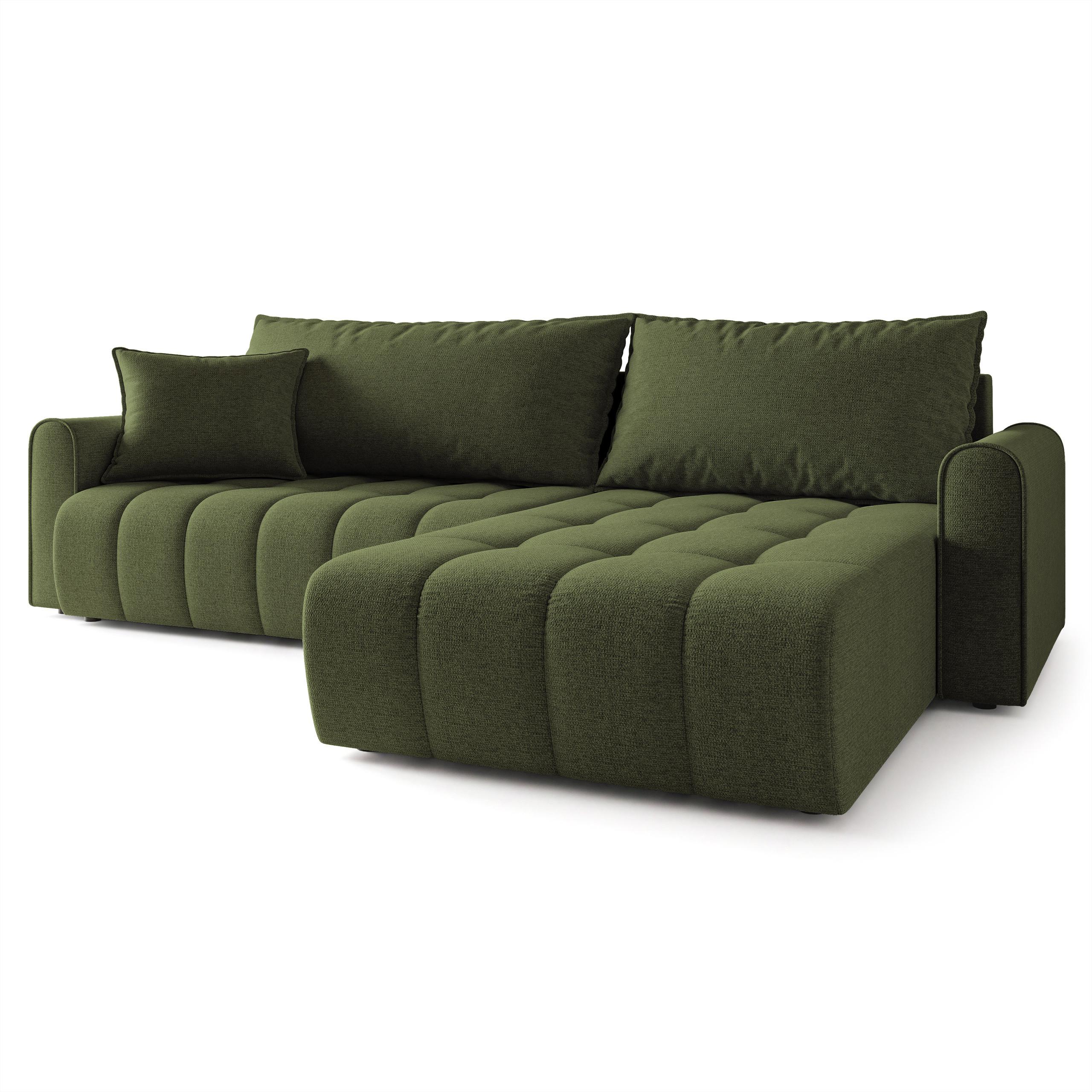 ECKSOFA FRIGA Olivgrün Strukturstoff mit Schlaffunktion - Olivgrün, Holz (283/185cm) - MASSENO