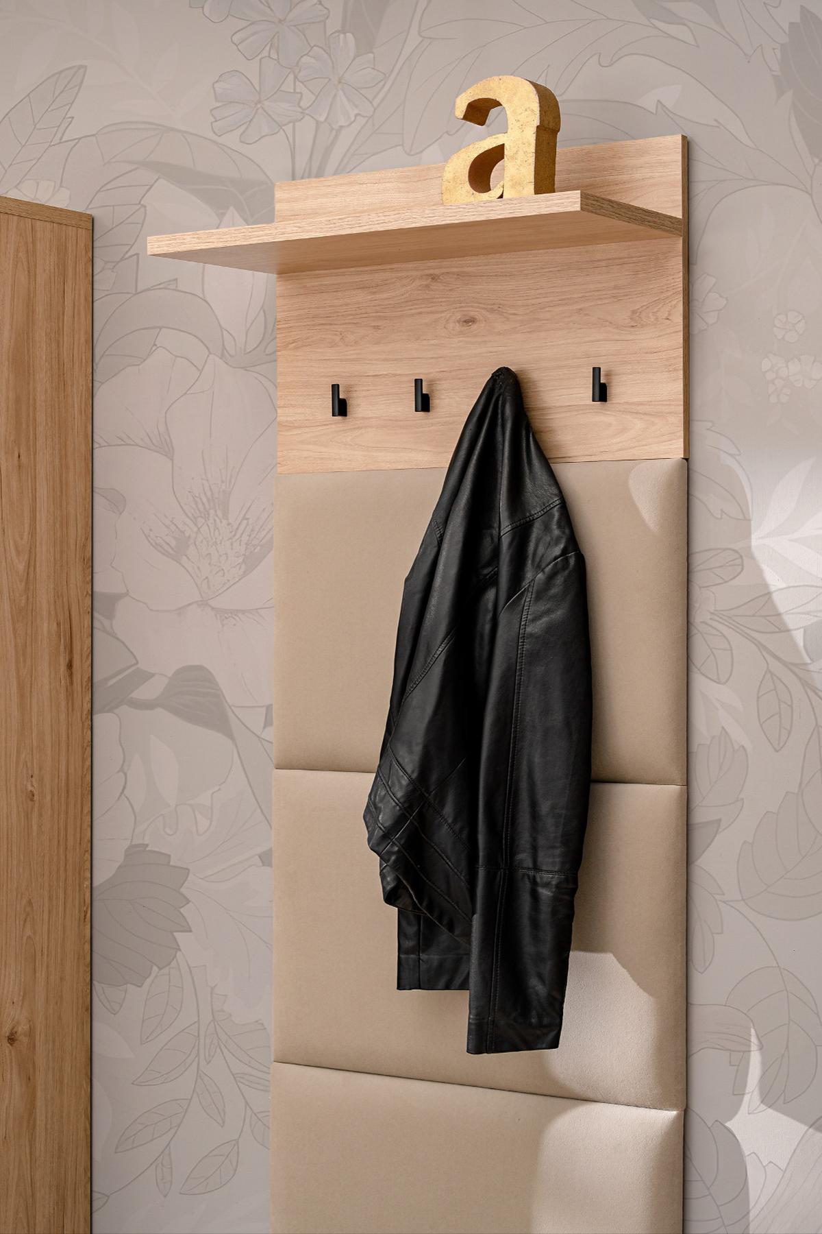 GARDEROBENPANEEL Eiche Jackson 60 cm, Wandgarderobe gepolstert - Eichefarben, Holzwerkstoff (60/156/28cm) - Furn.Design