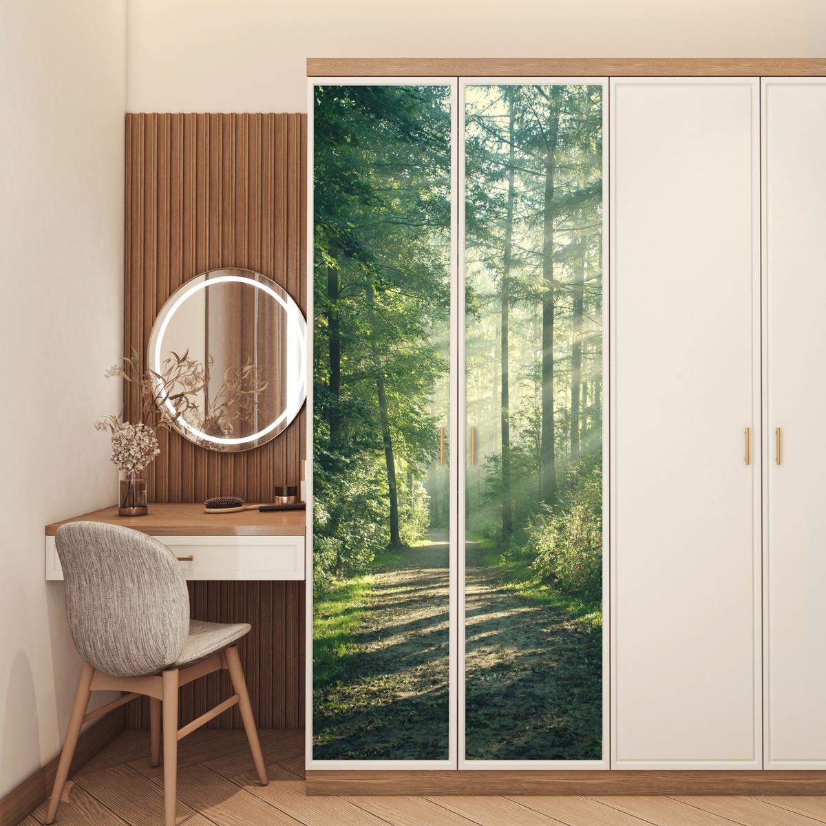 TÜRAUFKLEBER Wald - Weg - Sonne - Bäume - Grün - Natur 80x215 cm - Türtapete - Waldgrün, Kunststoff (80/0.1cm) - MuchoWow
