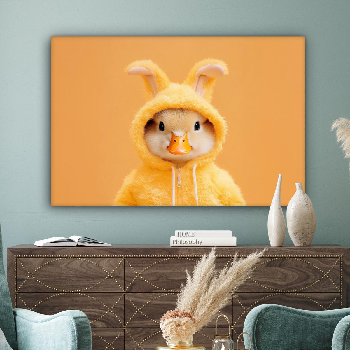 LEINWANDBILD Osterhase - Kostüm - Ente Wohnzimmer Groß 120x80 cm - Gelb, Textil (120/80cm) - MuchoWow