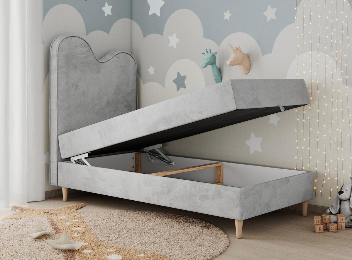 BOXBETT FLOW 90/180 Hellgrau Velvet hydrophob - H3 - Hellgrau, Holz/Textil (90/180cm) - MKS