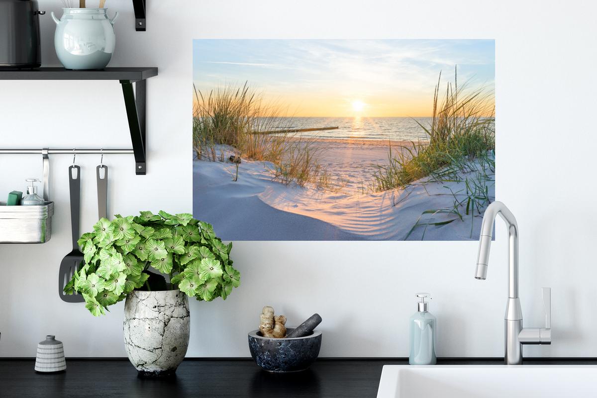 WANDTATTOO Strand - Sonne - Düne - Gras - Sand - Horizont Deko Wohnzimmer 60x40 cm - Hellblau, Kunststoff (60/40/0.1cm) - MuchoWow