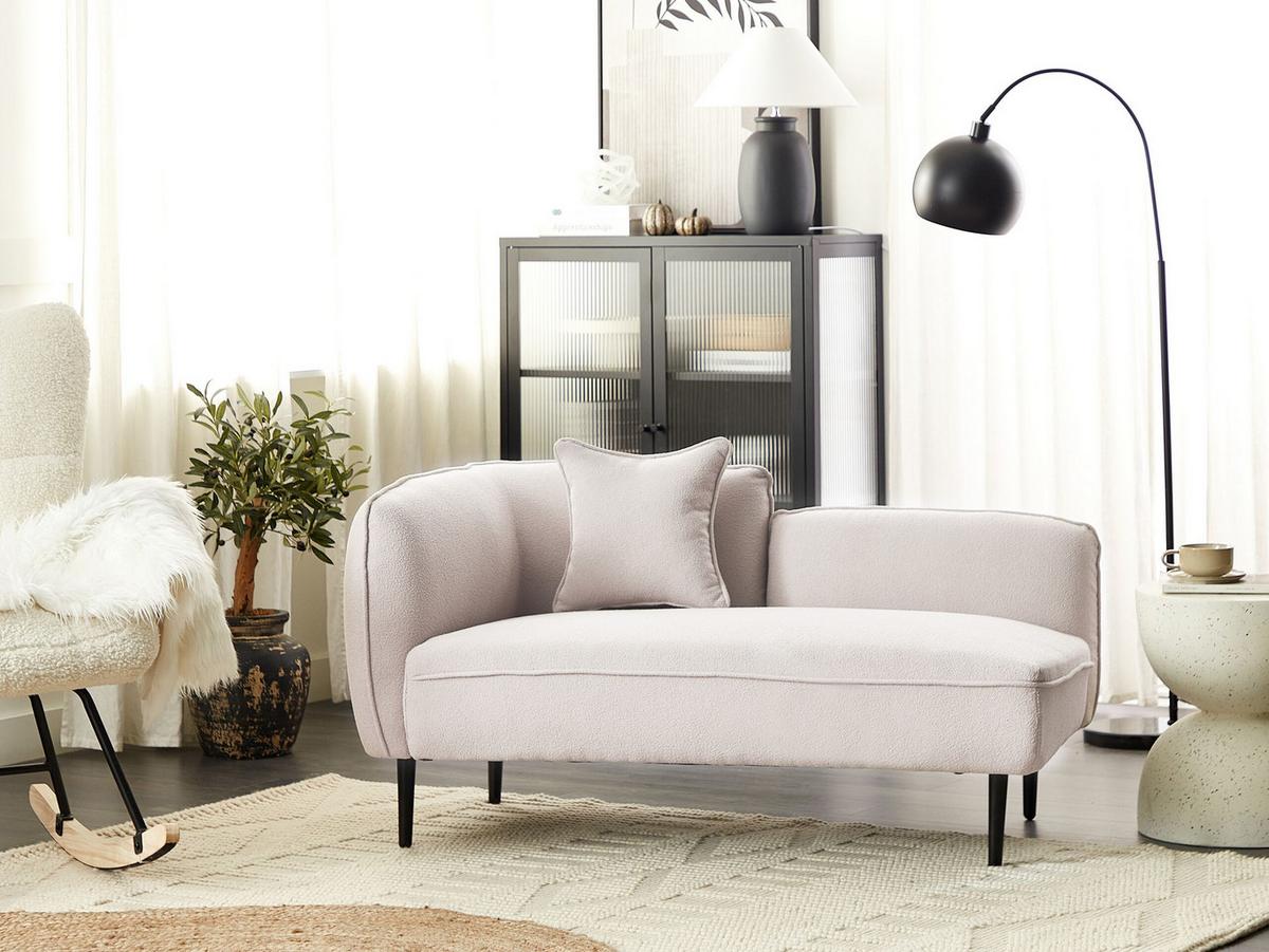 CHAISELONGUE Bouclé hellbeige linksseitig Chevannes - Beige/Schwarz, Textil (138/74/77cm) - Beliani