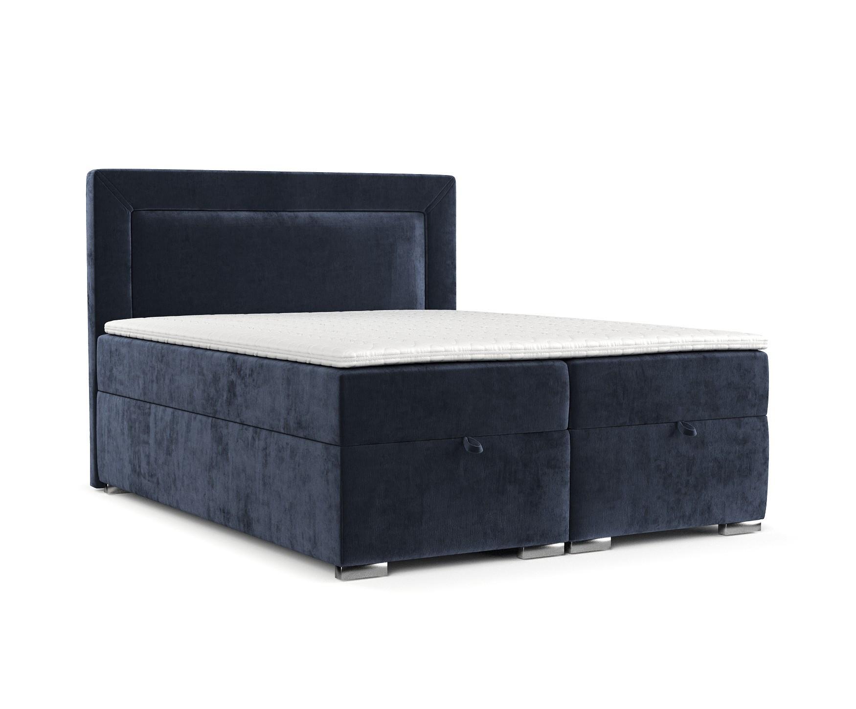 BOXBETT Lontano 140/200 cm Marineblau im Lotta Stoff - Chromfarben/Dunkelblau, Holz/Holzwerkstoff (140/200cm) - AltaBeds