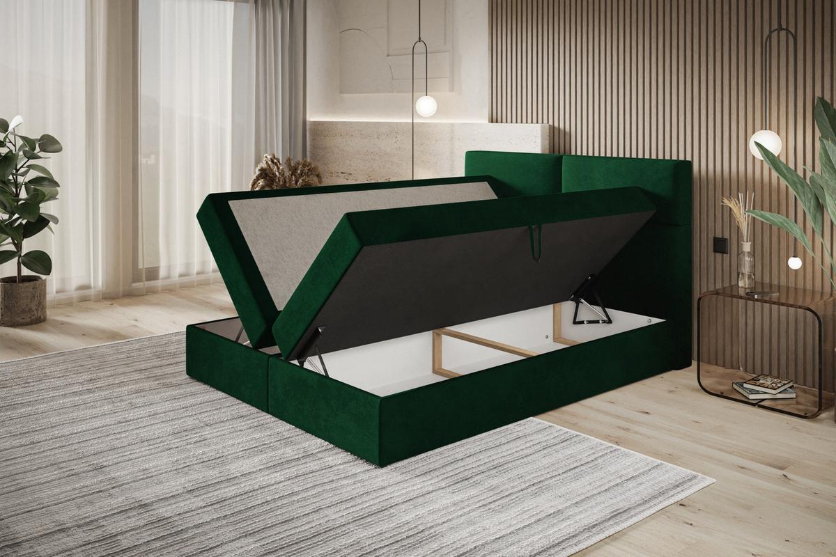 BOXBETT LIZBONA mit 2 Bettkästen, 140x200, Farbe: Dunkelblau, Velourstoff, Doppelbett mit Bonell-Matratze - Dunkelblau, Holz/Kunststoff (140/200cm) - Alpi-Möbel