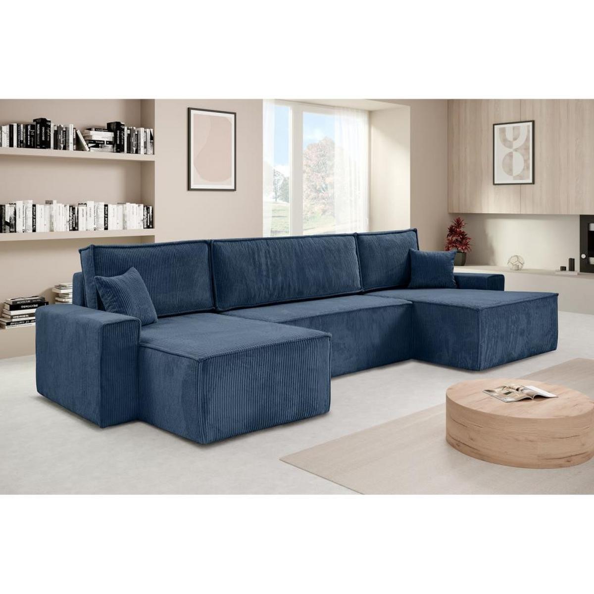 WOHNLANDSCHAFT Hektor U mit Schlaffunktion dunkelblau - Schwarz/Dunkelblau, Kunststoff/Textil (377/94/152cm) - Beautysofa