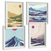 BILDER SET 4er Set - 50x50 cm & 40x60 cm Weißer Rahmen - Pastellfarbene Berge im Japandi-Stil - Weiß, Kunststoff (50/50cm) - TULUP