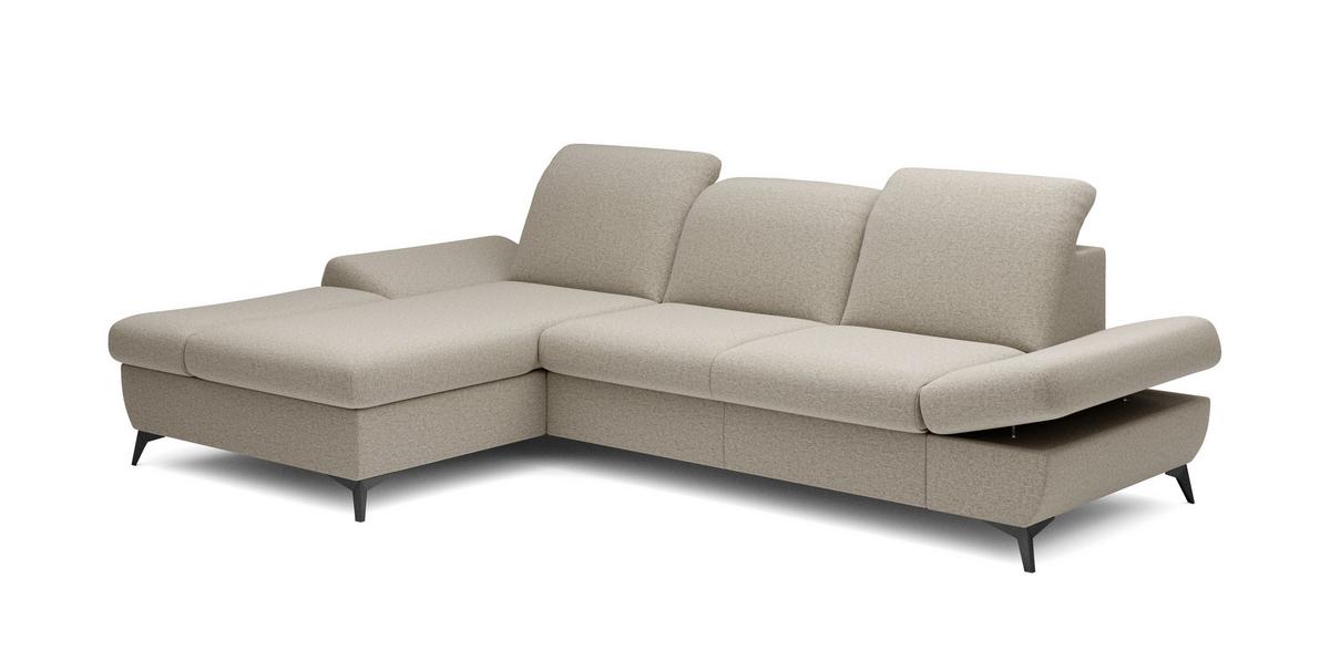 ECKSOFA FELICE L-S Beige Geflochtener Stoff mit Schlaffunktion - Beige, Holz (284/166cm) - MASSENO