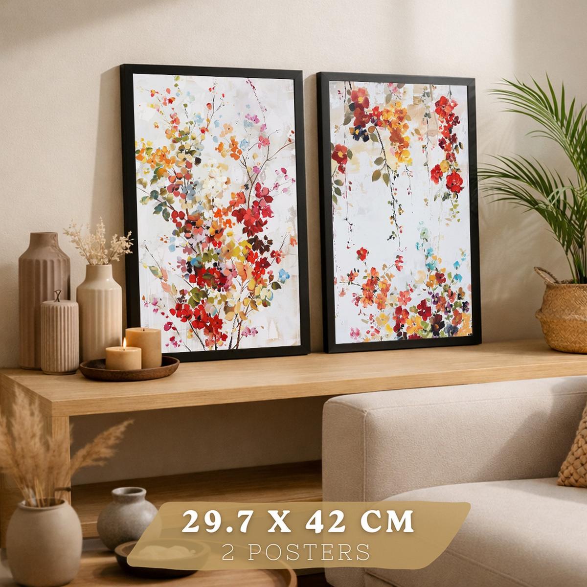 POSTER 2er-Set Wandbilder Wildblumen modern Wohnzimmer Deko, Schlafzimmer, Küche, Badezimmer Schwarzer Rahmen A4 - Schwarz, Papier (29.7/1/21cm) - Nacnic