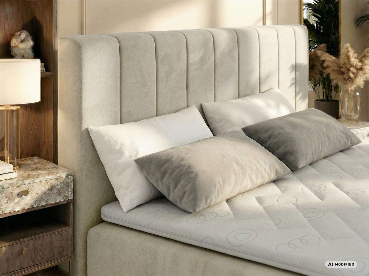 BOXBETT ALVER DUO 180/200 - Beige Velvet - Topper T25 - H3 - Beige/Schwarz, Kunststoff/Textil (180/200cm) - MKS